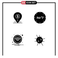 Modern Set of 4 Solid Glyphs Pictograph of dollar help location all day technology Editable Vector Design Elements