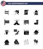 USA Independence Day Solid Glyph Set of 16 USA Pictograms of united flag text usa indianapolis Editable USA Day Vector Design Elements