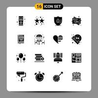 Set of 16 Commercial Solid Glyphs pack for document wishes bug greeting card shield Editable Vector Design Elements