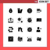 Mobile Interface Solid Glyph Set of 16 Pictograms of statistics marketing media graph analytics Editable Vector Design Elements