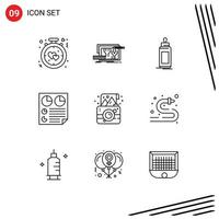 Pack of 9 creative Outlines of page data design milk child Editable Vector Design Elements