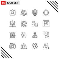 16 Universal Outline Signs Symbols of devices electronic hosting electric chip Editable Vector Design Elements