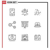 Stock Vector Icon Pack of 9 Line Signs and Symbols for board sharing scarecrow network connect Editable Vector Design Elements