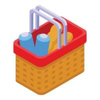 Full picnic basket icon isometric vector. Food lunch vector