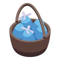 Easter blue egg basket icon isometric vector. Happy spring vector