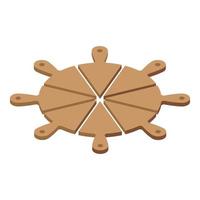 Round pizza slice icon isometric vector. Wooden board vector