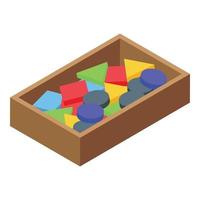 vector isométrico del icono de la caja de juguetes montessori. educación en madera