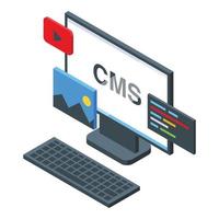 icono de desarrollo cms vector isométrico. interfaz html