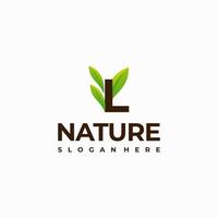 Diseños de logotipo de naturaleza inicial de hoja de letra l, ilustración de icono de vector de logotipo de naturaleza verde de letra moderna