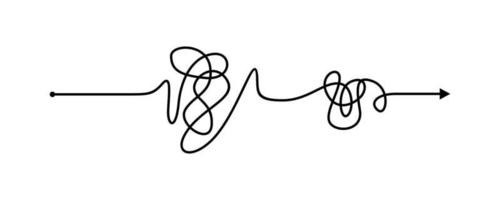 Tangled line, complex knot rests in straight line isolated vector illustration