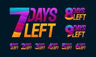 Modern Colorful Countdown left days banner, number of days left badge for promotion, countdown sales vector illustration