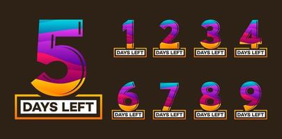 Modern Colorful Countdown left days banner, number of days left badge for promotion, countdown sales vector illustration