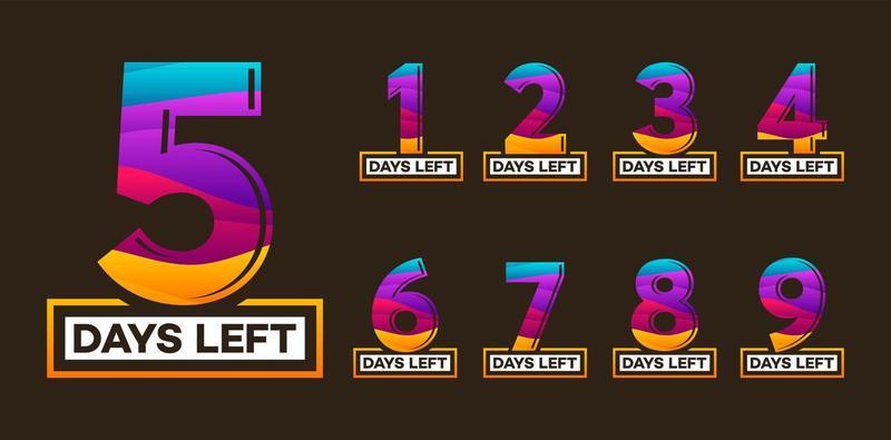 Modern Colorful Countdown left days banner, number of days left badge for promotion, countdown sales vector illustration