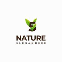 5 Number leaf initial nature Logo designs, Modern Number green Nature logo vector icon illustration