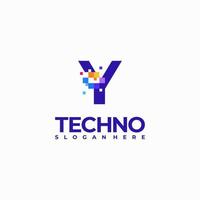 Y Pixel Letter Logo Design Template, Pixel Technology logo symbol concept vector