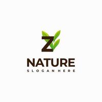 Diseños de logotipo de naturaleza inicial de hoja de letra z, ilustración de icono de vector de logotipo de naturaleza verde de letra moderna