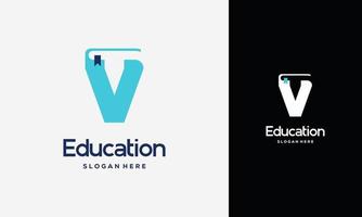 Flat Initial V Book Logo Design Concept Vector Illustration, Education Book logo symbol template