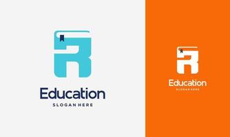 Ilustración de vector de concepto de diseño de logotipo de libro inicial plano r, plantilla de símbolo de logotipo de libro de educación
