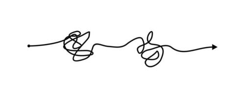 Tangled line, complex knot rests in straight line isolated vector illustration