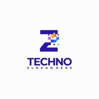 Z Pixel Letter Logo Design Template, Pixel Technology logo symbol concept vector