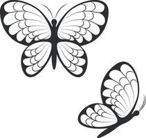 silueta de mariposas. imagen de hermosas mariposas vista superior y lateral. una polilla brillante. ilustración vectorial aislada en un fondo blanco vector