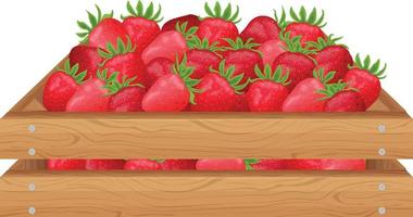 Strawberry. Wooden box with ripe strawberries. A ripe red berry in a box. Vector illustration isolated on a white background