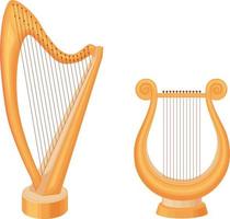 The harp. A stringed musical instrument. The golden harp. Vector illustration isolated on a white background