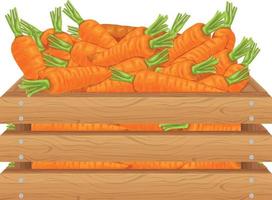 zanahoria. caja de madera con zanahorias. zanahorias en una caja de madera. verduras frescas en una caja. ilustración vectorial aislada en un fondo blanco vector