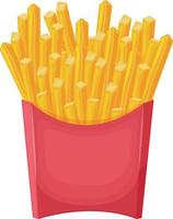 French fries. Fried potatoes in a red package. Fried vegetables, vector illustration isolated on a white background