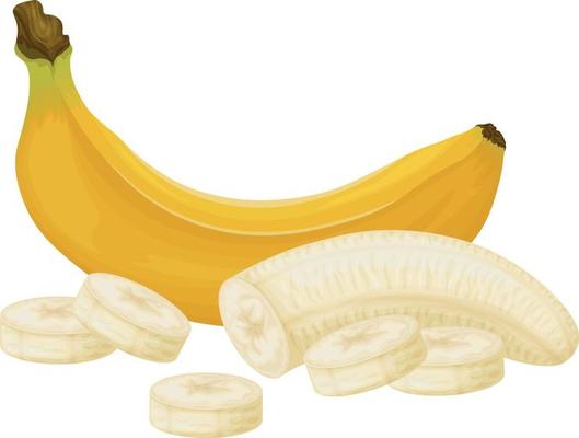 Bananas. Image of bananas. Bananas peeled and cut into pieces. Tropical fruit. Vegetarian product. Vector