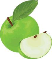 manzana. una manzana madura de color verde. la manzana es verde con una hoja verde. fruta dulce madura. frutas del jardín. ilustración vectorial aislada en un fondo blanco vector