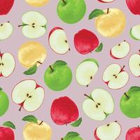 Apples.Seamless pattern with the image of apples in red and green and yellow colors. Apple pattern for the print. Vector illustration