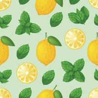 Seamless pattern. A pattern with the image of lemons and mint leaves. Pattern with lemons. Lemon pattern for the print. Vector illustration