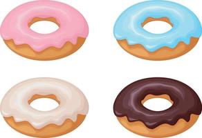 Donut. A collection of donuts decorated with various glazes and sprinkles. Sweet dessert, vector illustration isolated on a white background