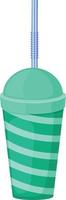 una imagen de un vaso de papel con una pajita. un vaso de plástico para comida rápida. una taza de bebida verde con una pajita. ilustración vectorial aislada en un fondo blanco vector