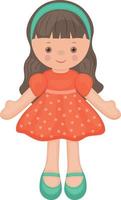 Doll. Cute children's toy. A doll in a beautiful dress. Vector illustration isolated on a white background.