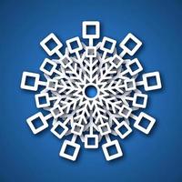 Paper cut snowflake. White snowflake on blue background. Christmas and New Year decoration elements. Vector illustration