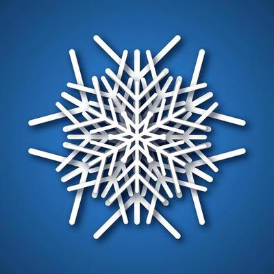 Paper cut snowflake. White snowflake on blue background. Christmas and New Year decoration elements. Vector illustration