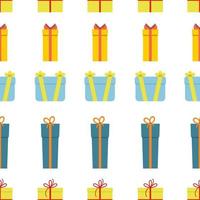 Seamless pattern with gift boxes on white background. Vector illustration