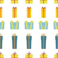 Seamless pattern with gift boxes on white background. Vector illustration