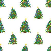 Seamless pattern with Christmas tree with Christmas balls and a star on the top. Vector illustration.