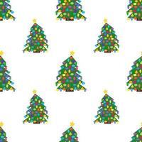 Seamless pattern with Christmas tree with Christmas balls and a star on the top. Vector illustration.