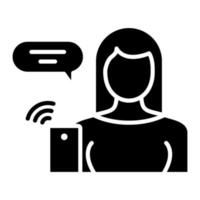 Woman Talking on Call Glyph Icon vector