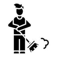 Man Sweeping Floor Glyph Icon vector