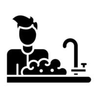 Man Washing Dishes Glyph Icon vector