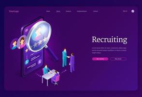 Recruiting isometric landing page. Hiring agency vector