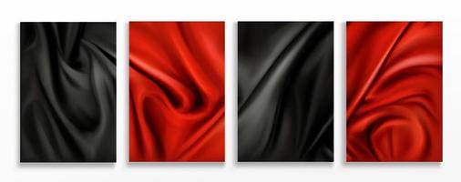 Red and black silk folded fabric backgrounds set vector