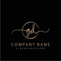 Initial GD handwriting logo with circle hand drawn vector