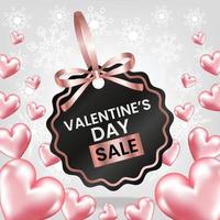 valentine's day sale price tag with pink ribbon with 3d heart on white background vector