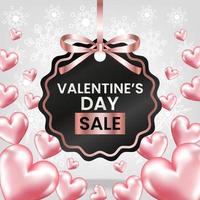 valentine's day sale price tag with pink ribbon with 3d heart vector